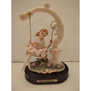 Vintage Masa Collection Girl on Swing- Ballerina- wood base 8.5" x 5.25"